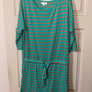 Adorable green striped dress with tie detail